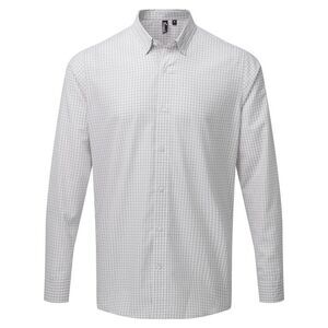 Premier Mens Maxton Checked Long-Sleeved Shirt / Silver/White